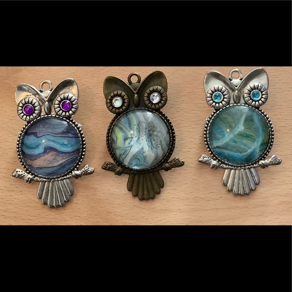 One of a kind, hand poured, painted owl pin